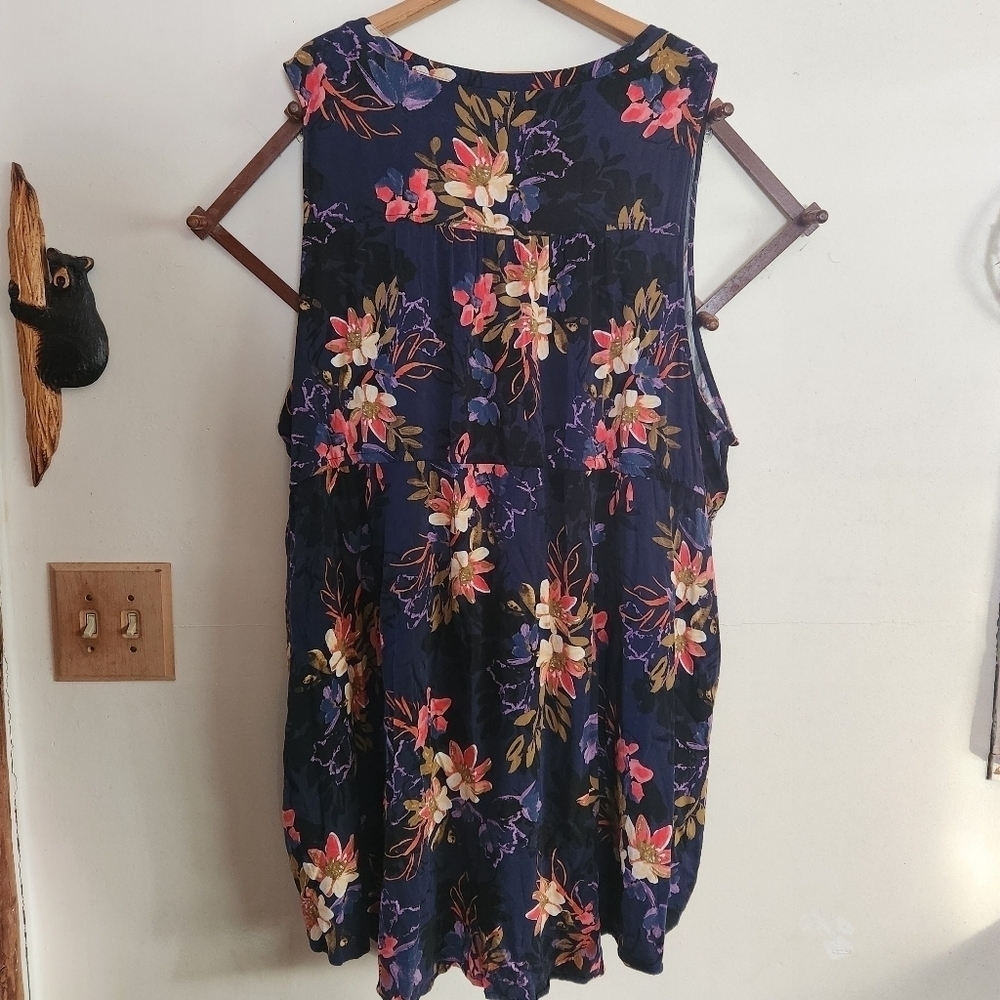 Torrid Tank Mini Dress Floral Blue Pink Tie Waist Plus Sixe 6 X - Picture 10 of 10